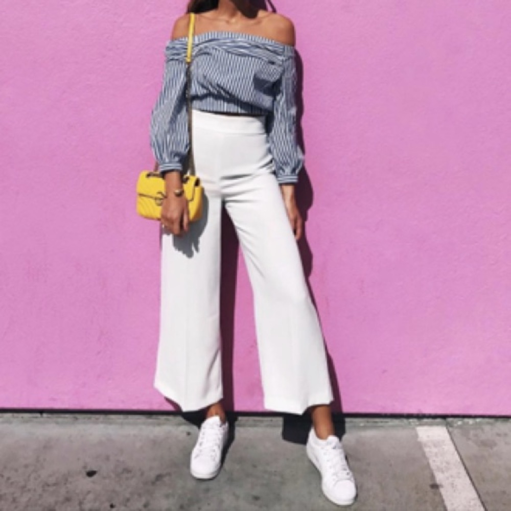 Zara Basic Off Shoulder Elastic Strippes Top. - image 3